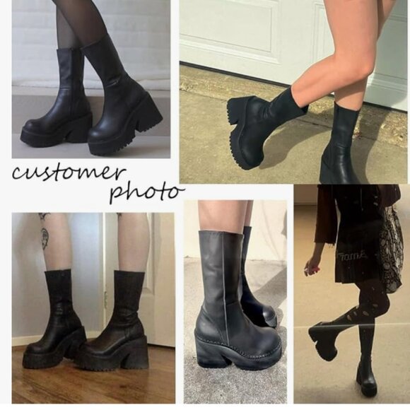 Women's Heel Platform Ankle Boots with Zipper - Picture 2 of 3